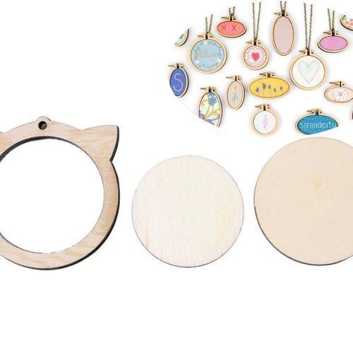 En bois naturel mini broderie de bijoux minuscules cerceaux de chat pendentif frame set anneau de br sku-41370
