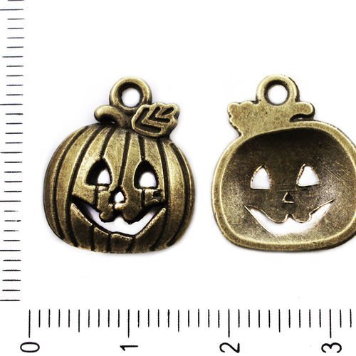 6pcs bronze antique ton sourire de citrouille à la tête de jack o'lantern halloween pendentifs charm sku-41375