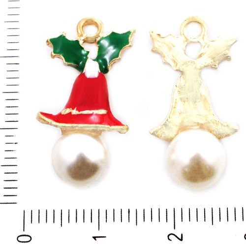 4pcs rouge blanc émail vert tons d'or plaqué perle de plastique de cloche de noël pendentifs charms  sku-41409