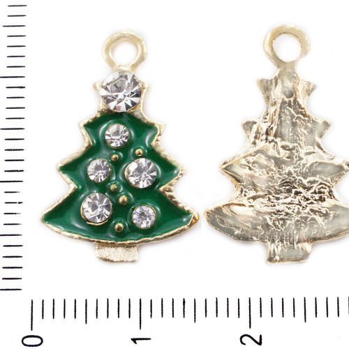 5pcs émail vert strass cristaux tons d'or plaqué de sapin de noël pendentifs charms tchèque métal co sku-41404