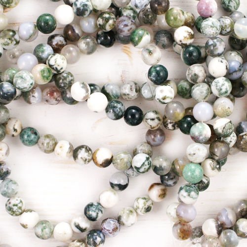 12pcs dendritiques pierre d'agate vert blanc naturelle lisse ronde perles de de 8mm sku-41382