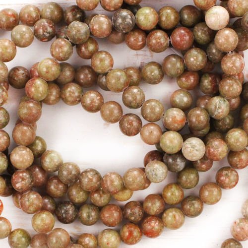 12pcs unakite pierre vert brun naturelle lisse ronde perles de de 8mm sku-41394