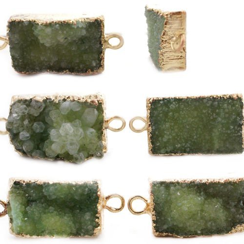 1pc olivine cristal vert naturel druzy de glace quartz agate pierre plaqué or rectangle de la barre  sku-41466