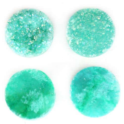 2pcs turquoise vert irisé cristal naturel druzy de glace quartz agate pierre ronde cabochon dos plat sku-41472