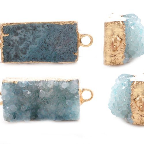 1pc bleu turquoise cristal naturel druzy de glace quartz agate pierre plaqué or rectangle de la barr sku-41464