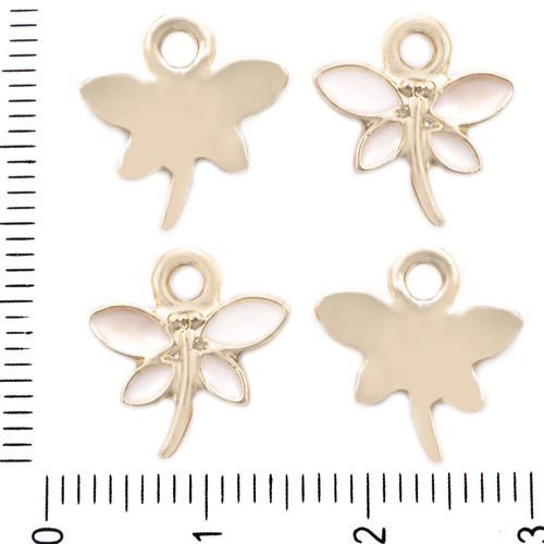 5pcs en émail blanc tons d'or plaqué de libellule insectes pendentifs charms tchèque métal conclusio sku-41411