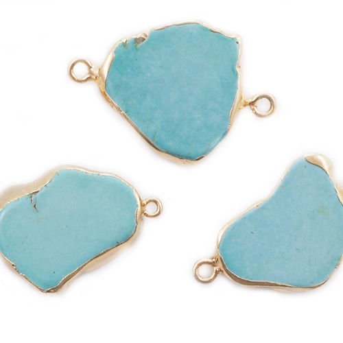 1pc turquoise howlite bleu de pierres précieuses de pierre naturelle plaqué or libre connecteurs bra sku-41425