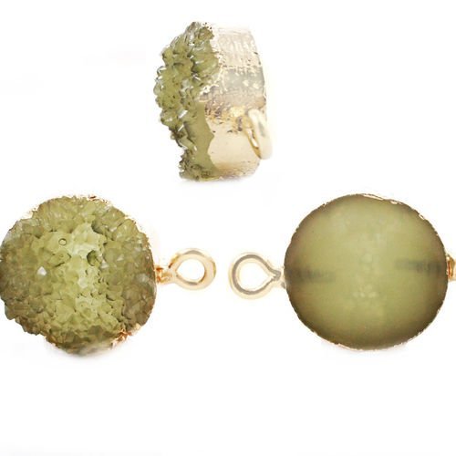 2pcs olivine vert druzy pierre précieuse imitation de de résine connecteurs plaqués or bracelet pend sku-41437