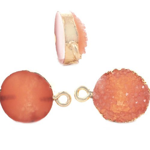2pcs quartz rose druzy pierre précieuse imitation de de résine connecteurs plaqués or bracelet pende sku-41439