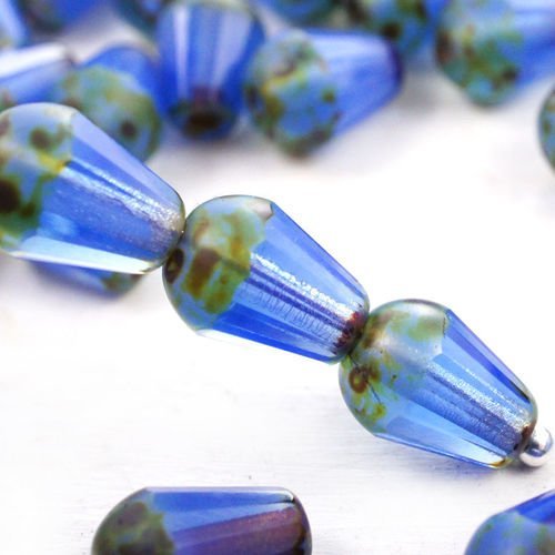 20pcs picasso brun opale bleu rustique poire à facettes feu poli larme de verre tchèque perles de 8m sku-41494