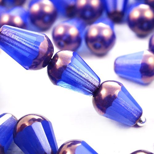 20pcs opale bleu de bronze de la poire à facettes feu poli larme de verre tchèque perles de 8mm x 6m sku-41495
