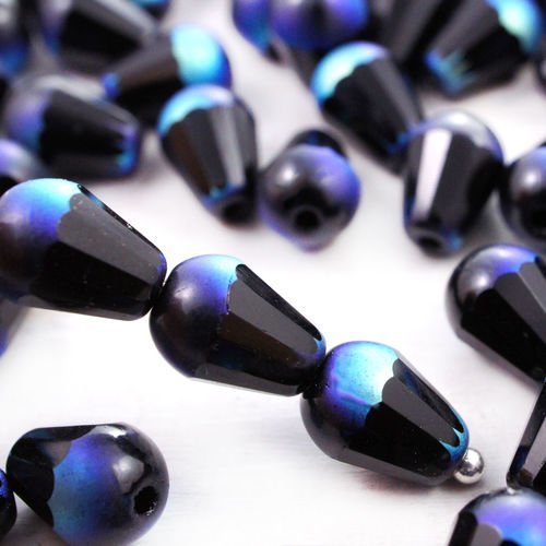 20pcs opaque noir de jais ab pleine poire à facettes feu poli larme de verre tchèque perles de 8mm x sku-41496