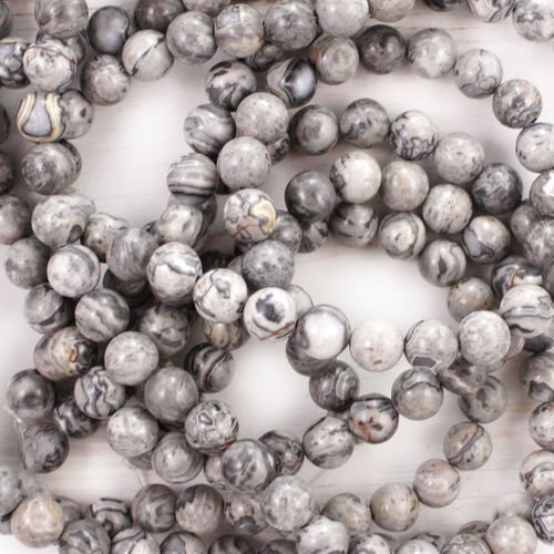 12pcs carte de la pierre de jaspe argent naturelle lisse ronde perles de de 8mm sku-41378
