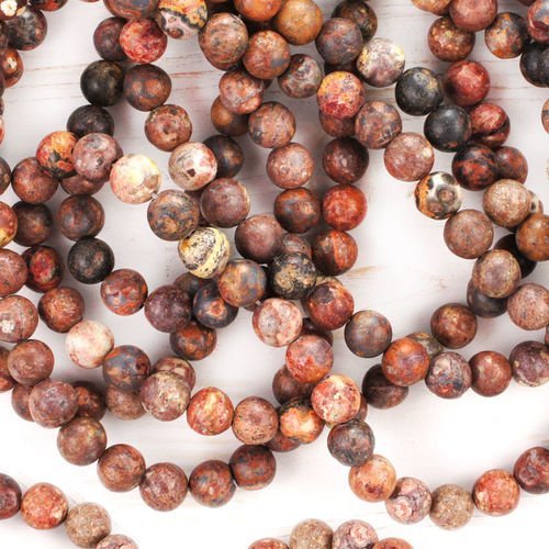 12pcs peau de léopard pierre de jaspe brun foncé naturel de pierres précieuses en douceur ronde perl sku-41380