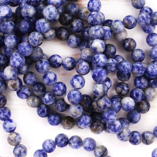 12pcs tache bleue pierre de jaspe bleu blanc naturelle lisse ronde perles de de 8mm sku-41383