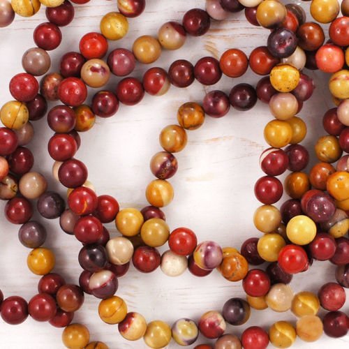 12pcs rouge jaune pierre de jaspe mookaite naturelle lisse ronde perles de de 8mm sku-41391