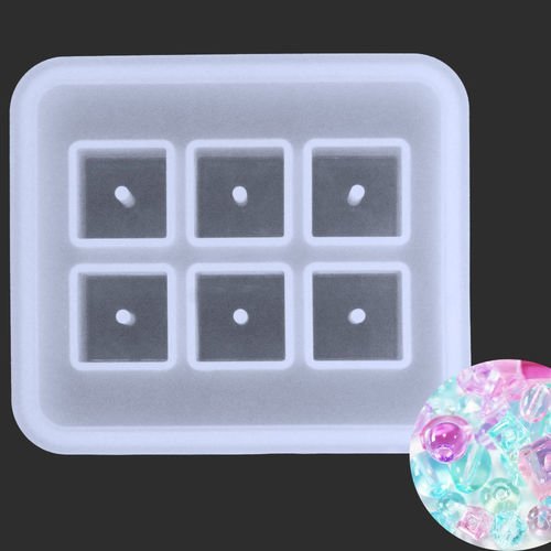 6 bacs cube carré perles w trou de la fabrication de bijoux en silicone de moule de réglage du suppo sku-41997