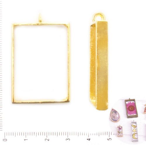 Lot de 2 tons d'or de rectangle image réglage du bac à colle uv résine polymère métal dos ouvert pen sku-41890