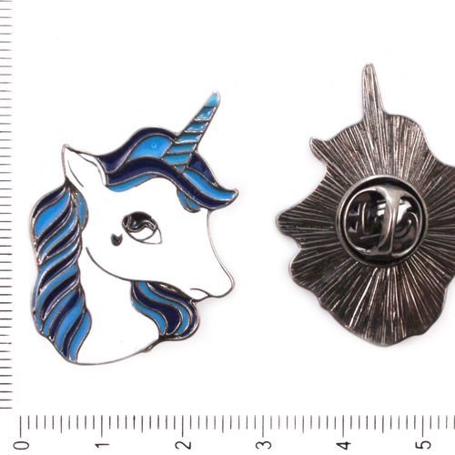 1pc blanc bleu licorne émail collier insigne broche épinglettes de bijoux en métal conclusions de 25 sku-41921