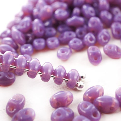 10g violet opal miniduo verre tchèque perles de rocaille deux trous mini duo de 2mm x 4mm sku-42131