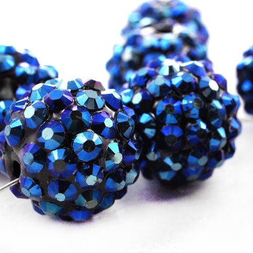 6pcs noir iris ab couleurs de résine acrylique ab strass gumball perles rondes 10mm x 12mm trou 2mm sku-41893