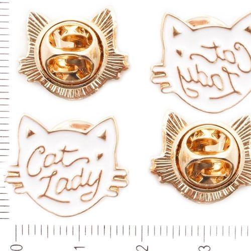 1pc chat blanc de dame en or plaqué de couleur de l'émail collier insigne broche épinglettes de bijo sku-41923
