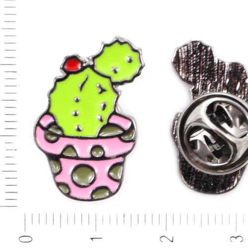 1pc rose vert cactus émail collier insigne broche épinglettes de bijoux en métal conclusions 14mm x  sku-41927