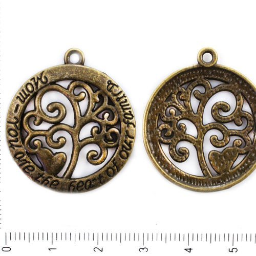 2pcs bronze antique ton arbre de vie coeur pour maman plat monnaie rond pendentif charms tchèque mét sku-41702