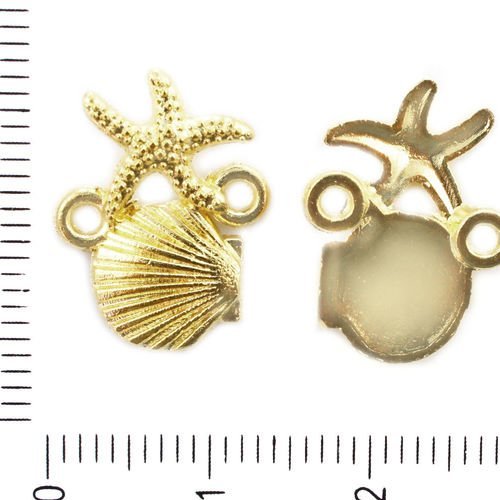 10pcs plaqué or couleur de coquille de mer les étoiles de mer connecteur à 2 trous tchèque métal con sku-41710