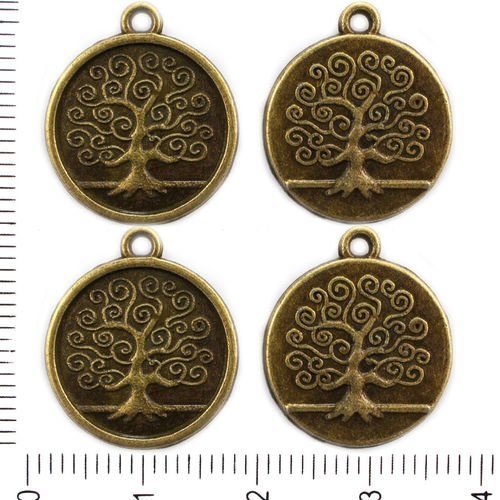 4pcs bronze antique ton plat monnaie rond pendentif arbre de vie charmes tchèque métal conclusions 1 sku-41699