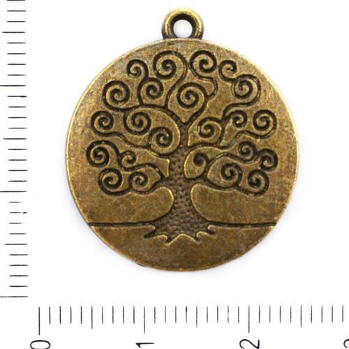 2pcs bronze antique ton plat monnaie rond pendentif arbre de vie charmes tchèque métal conclusions 2 sku-41698