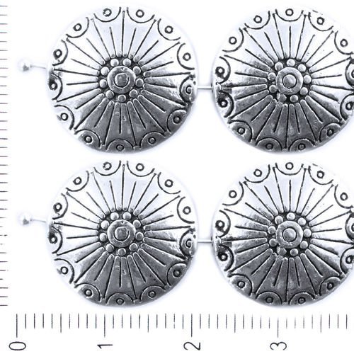 4pcs antique ton argent plat monnaie rond de perles de charme tchèque métal conclusions 18mm trou 1m sku-41741