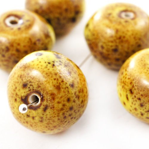 2pcs jaune brun grand rond rondelle bobo céramique de porcelaine émail perles 14 mm - 16mm x 18mm -  sku-42147