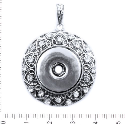 1pc antique ton argent plat rond enfichable bouton pendentif de réglage avec cz micro pave zircone c sku-41715