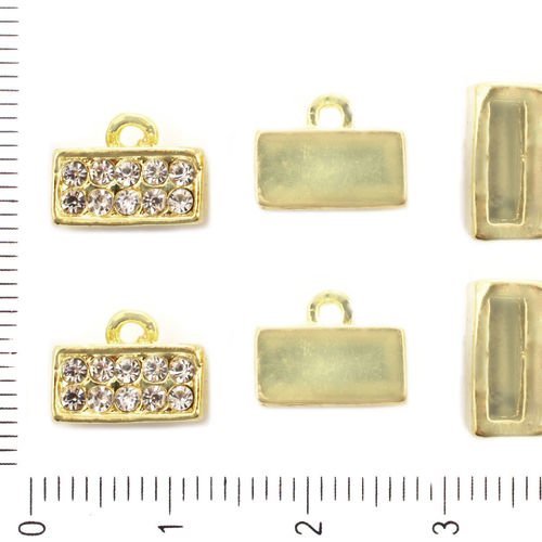 4pcs or de couleur argenté strass fin à plat cordon bouchon connecteur de bijoux en métal conclusion sku-41869