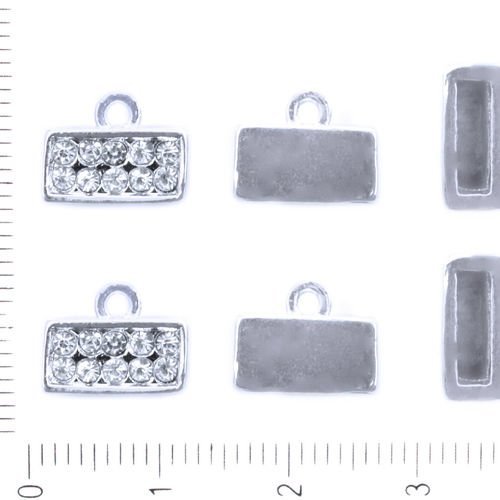 4pcs platinum silver couleur argenté strass fin à plat cordon bouchon connecteur conclusions de bijo sku-41871