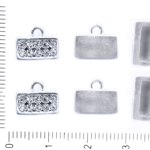4pcs couleur argent plaqué strass fin à plat cordon bouchon connecteur de bijoux en métal conclusion sku-41872