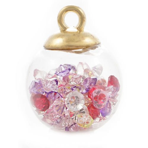 2pcs globe de verre boule sphère flacon de bouteilles collier pendentif avec strass et or cap 16m x  sku-41916