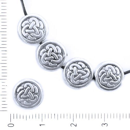 12pcs antique ton argent plat monnaie rond celtique keltic celtik noeud sculpté de perles de charme  sku-41739
