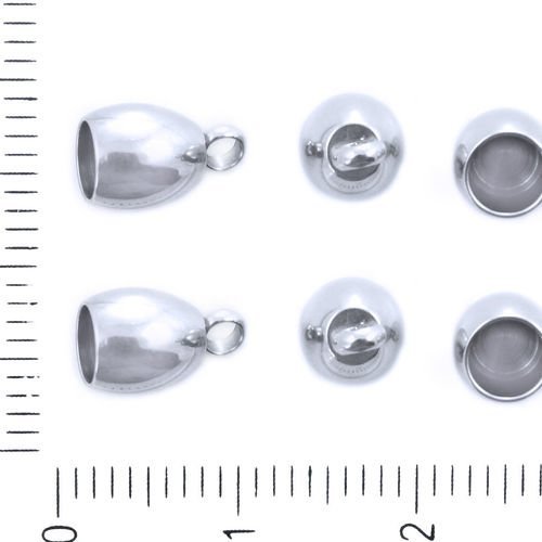 4pcs en acier inoxydable perle en argent de forme ovale à pompon cap cordons connecteur d'extrémité  sku-41775
