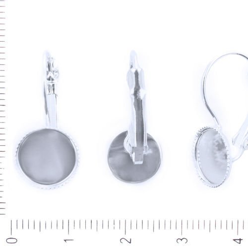 6pcs argent levier dos de boucle d'oreille de vide plat rond 10mm cabochon camée paramètre de tiroir sku-41753