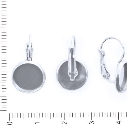 2pcs argent en acier inoxydable leverback boucles d'oreilles avec 10mm cabochon de réglage plateau t sku-41799
