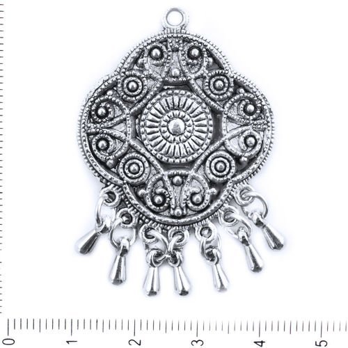 1pc argent antique fleur ton plat pièce de 7 boucles pendentif chandalier dangles d'oreilles tchèque sku-41696