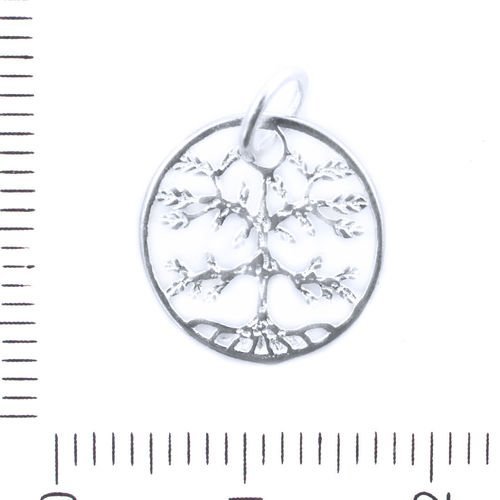 1pc 925 en argent sterling de l'arbre de la vie creux plat rond pendentif tchèque métal conclusions  sku-41707