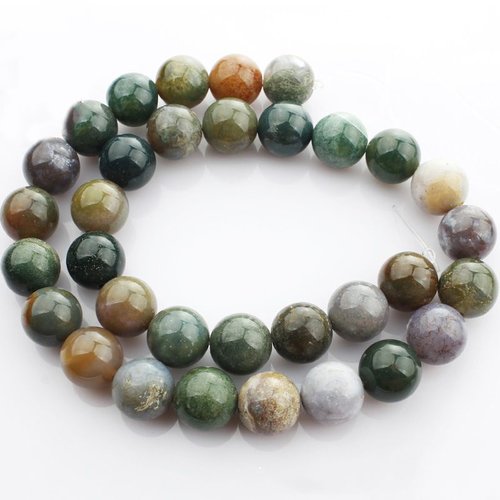 14pcs couleur mixte rond indien moss agate de pierre naturelle perles de 8mm trou 1mm sku-42356