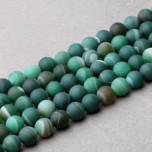 14pcs mat dépoli vert rayé blanc rond agate de pierre naturelle perles de 8mm trou 1mm sku-42360