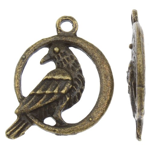 12pcs antique couleur bronze animal oiseau ronde en métal pendentif charms perles tchèque constatati sku-42303
