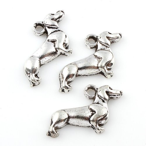 10pcs argent antique ton animal chien en métal pendentif charms perles tchèque constatations 20mm x  sku-42277