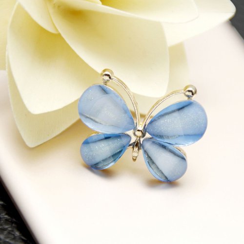 2pcs l'or bleu de la fleur de papillon en métal cristal cabochon dos plat fabrication de bijoux four sku-42424