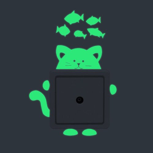 1pc jaune vert briller un chat et un poisson plat de papier lueur dans l'obscurité décalcomanies int sku-42495